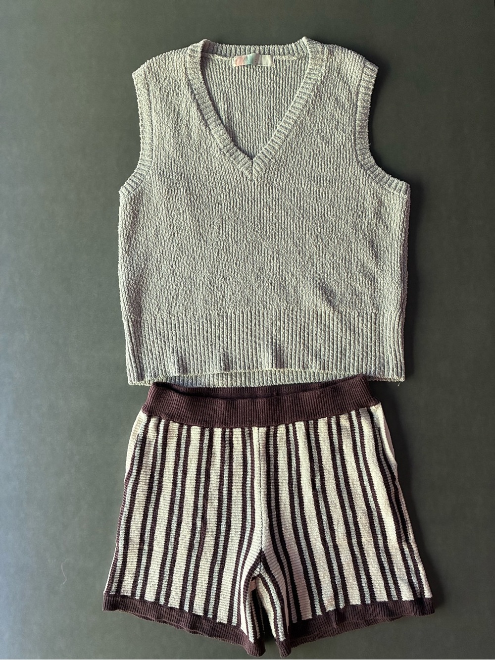 Free People Beach V-Neck Sweater Vest Penny Knit Top and Shorts 2 Piece Set